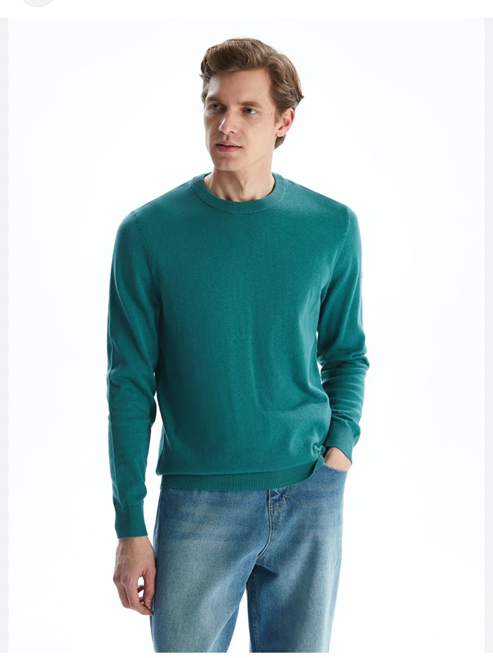 NWT Forte Cashmere Classic Cashmere Crewneck Sweater Lightweight Green Blue S